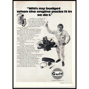 1970 Gulf Gulfpride Formula G Motor Oil Vintage Print Ad Tom Daley Wall Art
